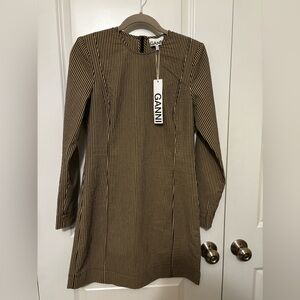 Ganni Cream & Grey Sheath Seersucker Dress